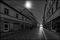 Grünstraße - Vollmondnacht ohne Straßenbeleuchtung s/w
